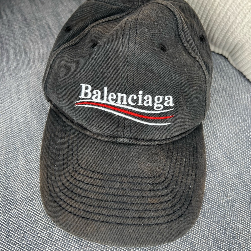 VINTAGE Balenciaga Logo Wave Baseball Hat Black Curved Brim SUPREME Condition - Picture 11 of 12